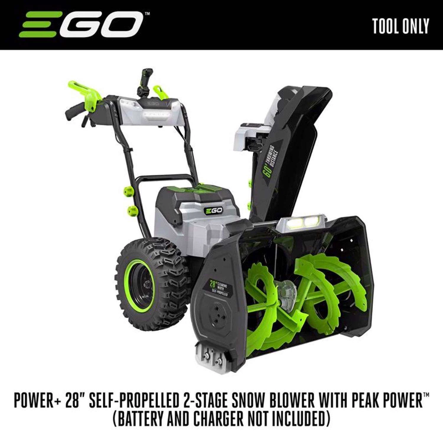 EGO Power+ Peak Power SNT2800 28 In. Two Stage 56 V Battery Snow Blower Tool Only W/ 2-IN-1 CHUTE ADJUSTMENT 2 EGO Power+ Peak Power SNT2800 28 In. Two Stage 56 V Battery Snow Blower Tool Only W/ 2-IN-1 CHUTE ADJUSTMENT - Image 2