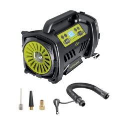 Auto Joe ATJ-AIR1-HYB Hybrid 12-Volt/120-Volt AC High Volume Tire Inflator/Deflator | W/ Digital Pressure Gauge, Tire Air Chuck Adaptor, Sports Pin, General Inflatable Valve, & Auto Shut Off | High Volume Output/Input